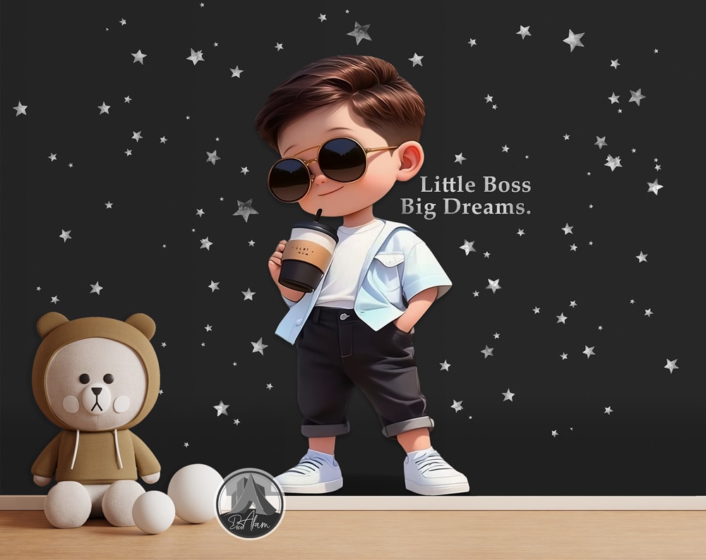 پوستر دیواری کودک طرح پسر عینکی Little Boss | پوستر اتاق پسرانه DA-3007