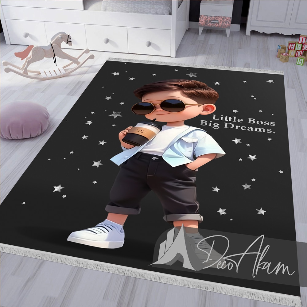 فرشینه کودک طرح پسر عینکی Little Boss | فرشینه اتاق پسرانه DA-3007