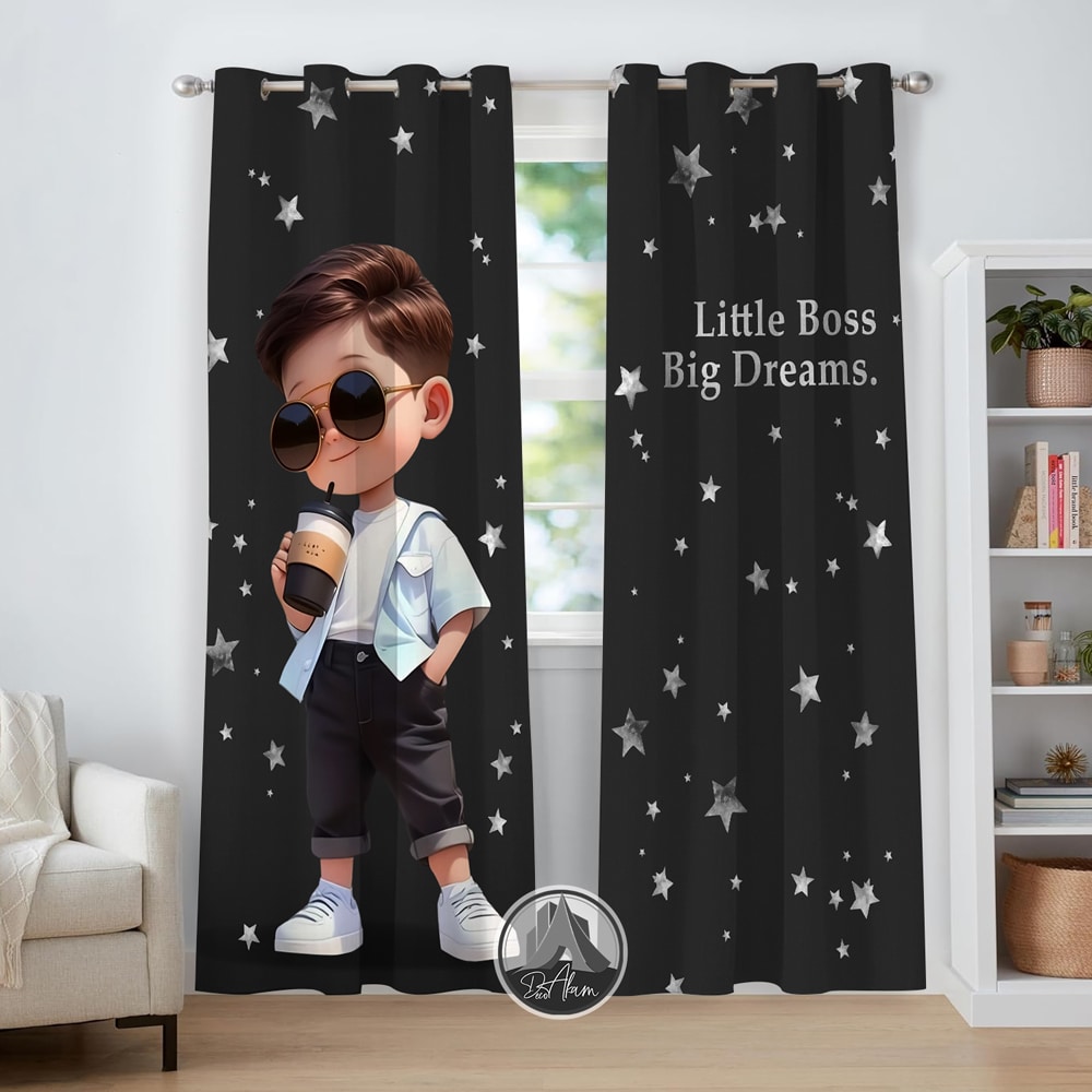 پرده کودک طرح پسر عینکی Little Boss | پرده اتاق پسرانه DA-3007