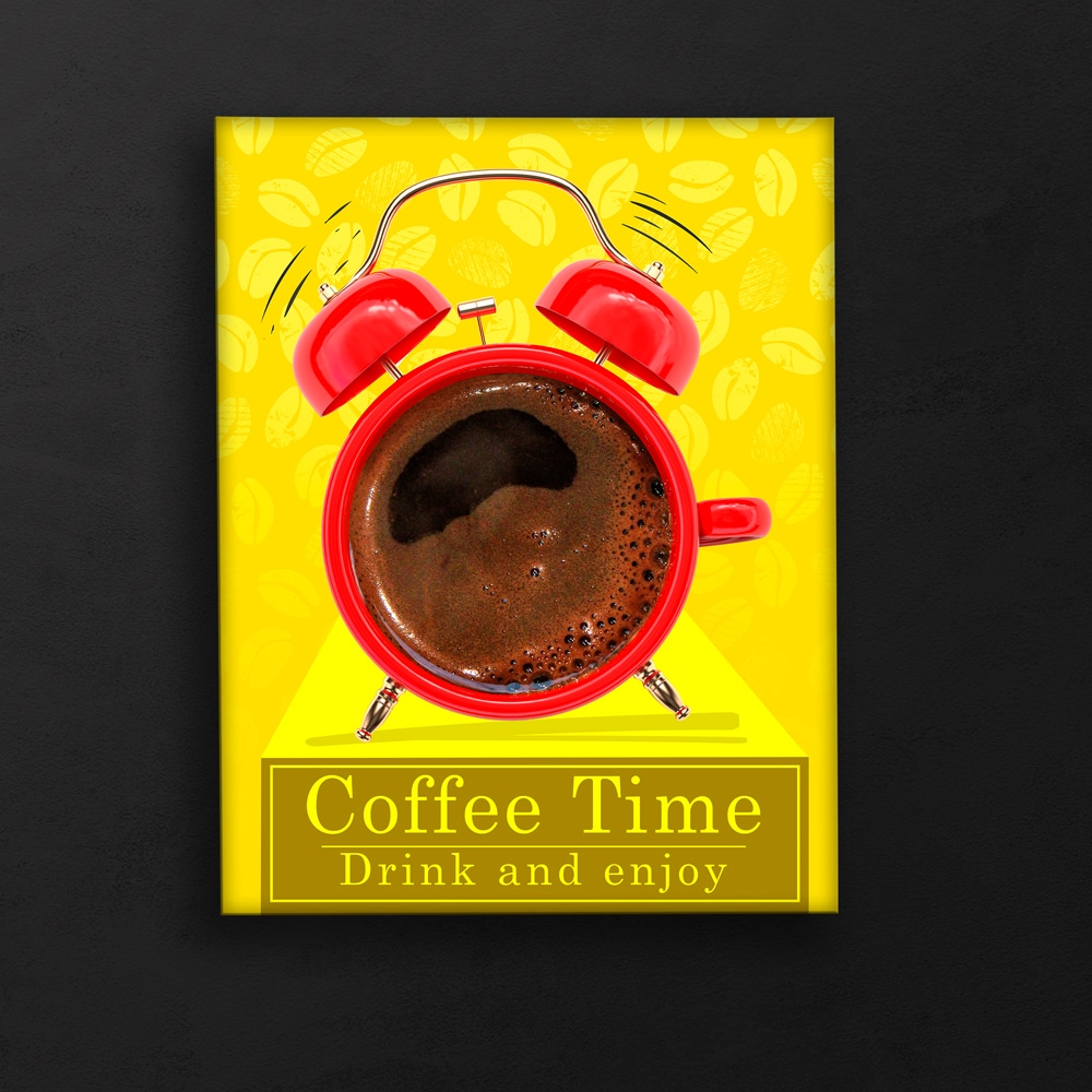 تابلو قهوه مناسب دکور کافی شاپ طرح ساعت با نوشته (Coffee Time) – مدل DA-4001