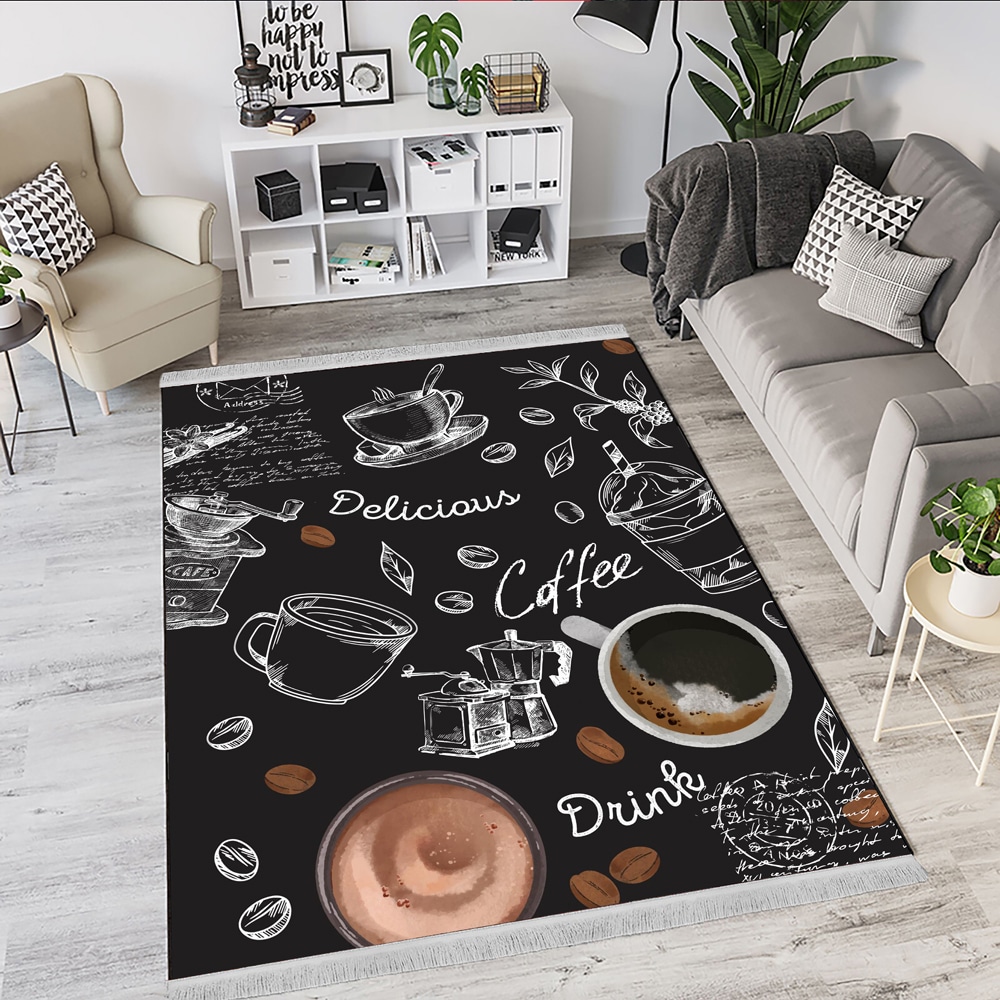 فرشینه قهوه با طراحی مینیمال و نقاشی سیاه‌وسفید – DA‑4006