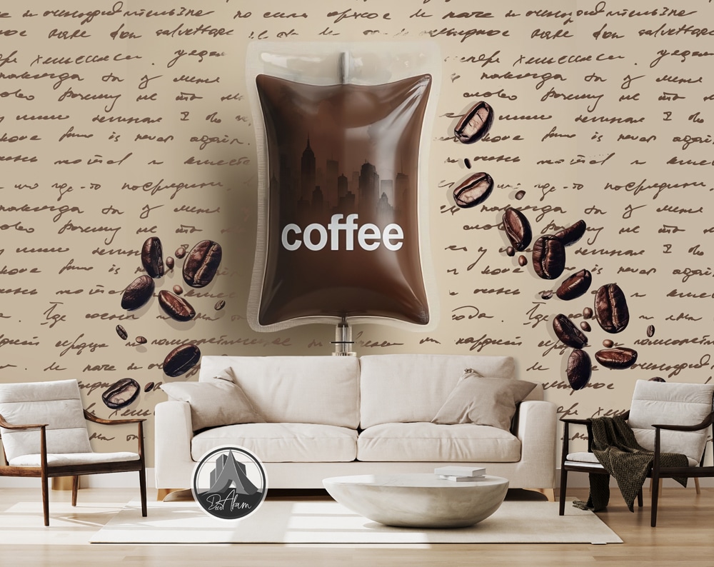 پوستر دیواری کافی شاپ طرح کیسه قهوه (Coffee Therapy) مناسب دکور آشپزخانه و کافه – DA-4024
