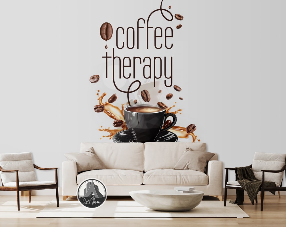 پوستر دیواری کافی شاپ طرح فنجان قهوه (Coffee Therapy) مناسب دکور آشپزخانه و کافی‌شاپ – DA-4026