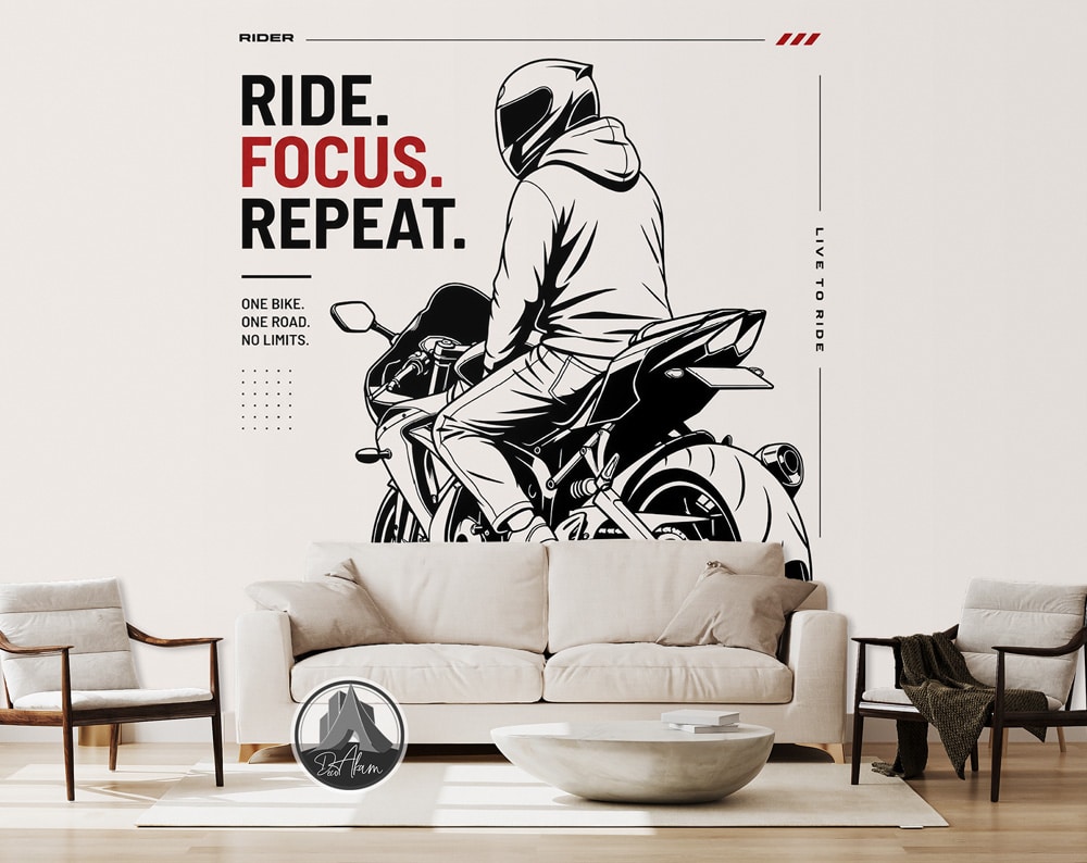 پوستر دیواری موتور اسپرت Ride Focus Repeat کد DA-4036 مناسب اتاق جوان