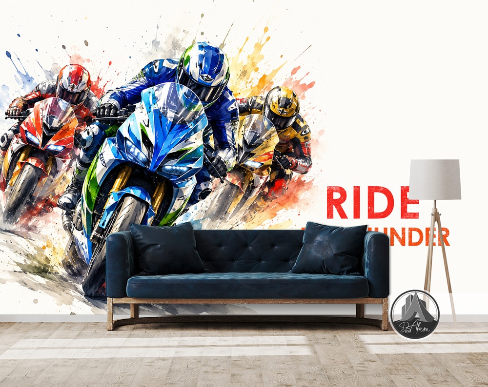 پوستر دیواری موتور مسابقه‌ای Ride The Thunder کد DA-4038 مناسب اتاق جوان