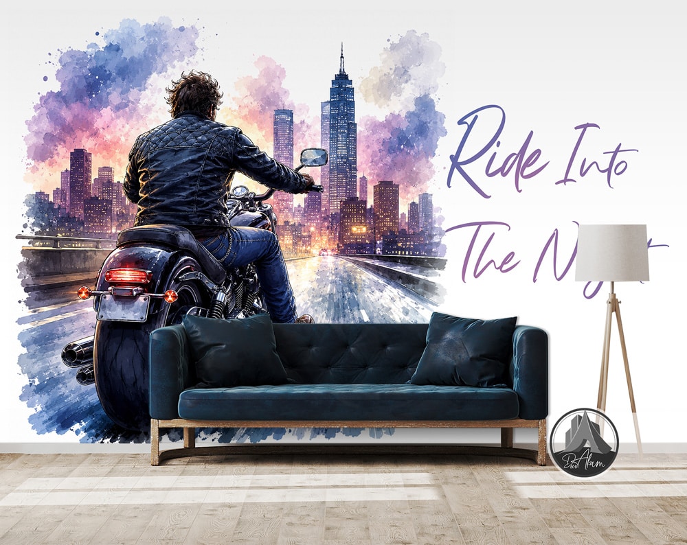 پوستر دیواری موتور کلاسیک Ride Into The Night کد DA-4039 مناسب اتاق جوان