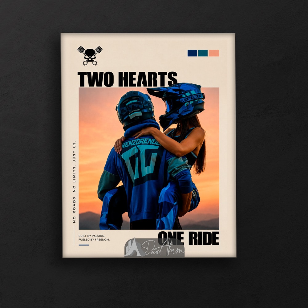 تابلو موتور عاشقانه Two Hearts One Ride کد DA-4040 مناسب اتاق جوان