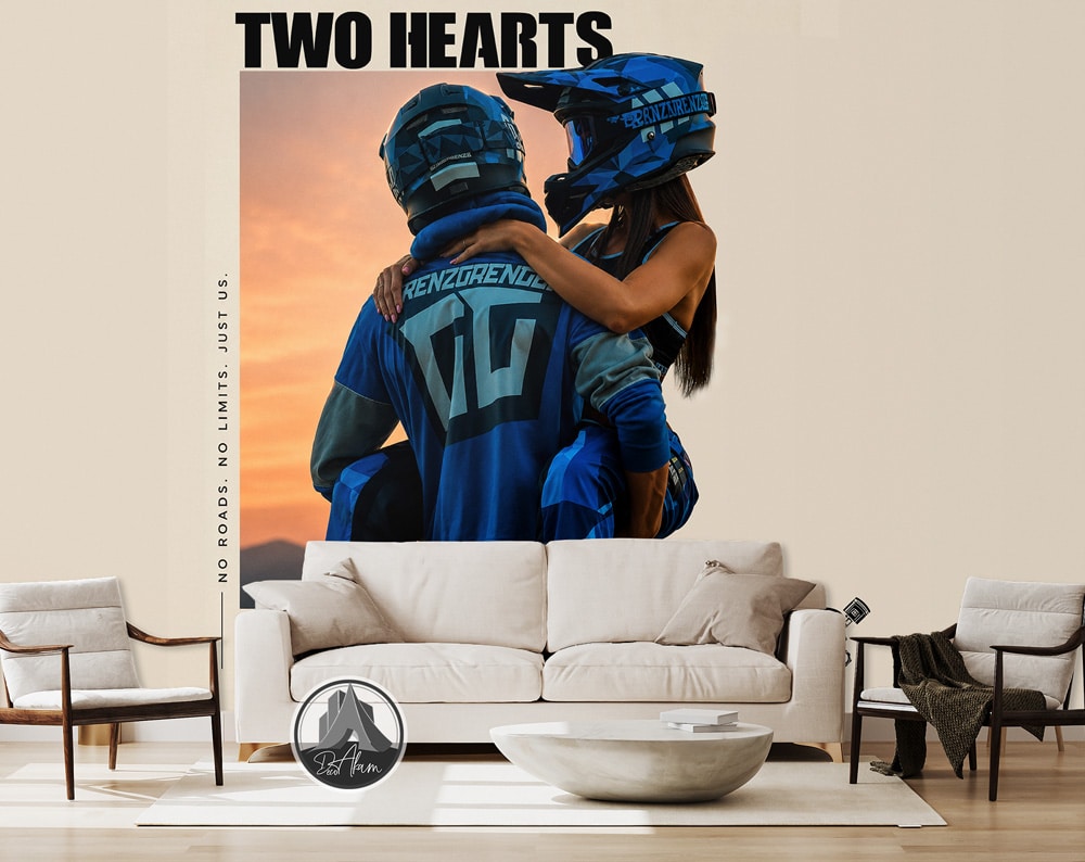 پوستر دیواری موتور عاشقانه Two Hearts One Ride کد DA-4040 مناسب اتاق جوان