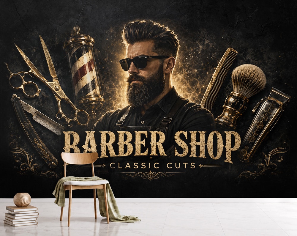 پوستر دیواری آرایشگاه مردانه طرح Stay Sharp حرفه‌ای | کد DA-4075 مناسب دکور باربر شاپ