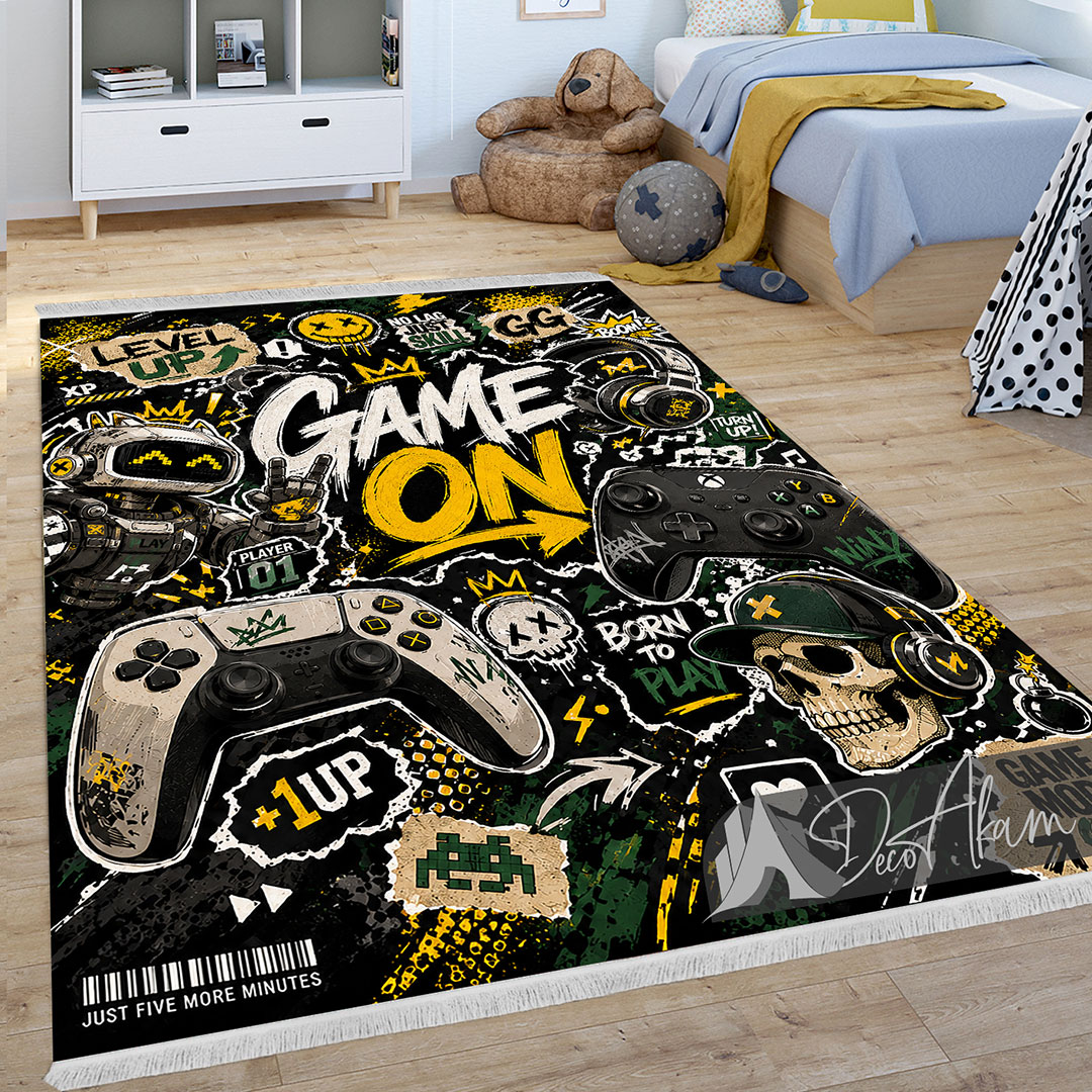 فرشینه گیمینگ طرح Game On سیاه و طلایی کد DA-6015 | مناسب گیم نت