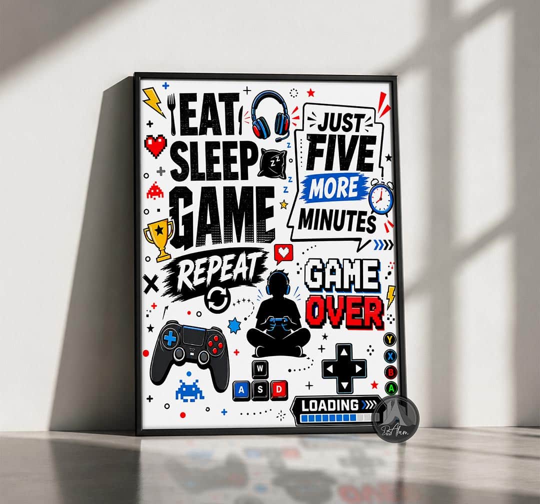 تابلو گیمینگ تایپوگرافی Eat Sleep Game کد DA-6018 | مناسب گیم نت