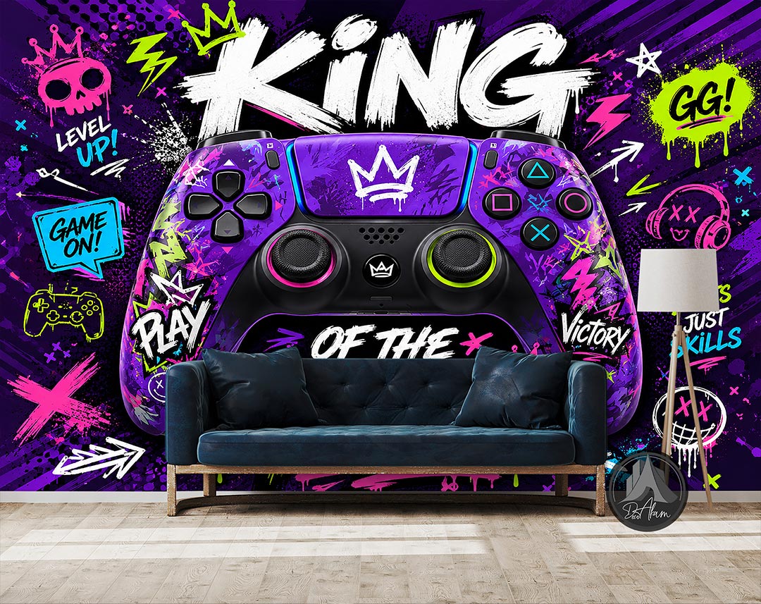 پوستر دیواری گیمینگ طرح King of the Game بنفش کد DA-6020 | مناسب اتاق گیمر