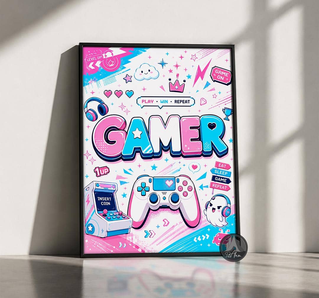 تابلو گیمینگ دخترانه طرح Gamer صورتی کد DA-6021 | مناسب گیم نت