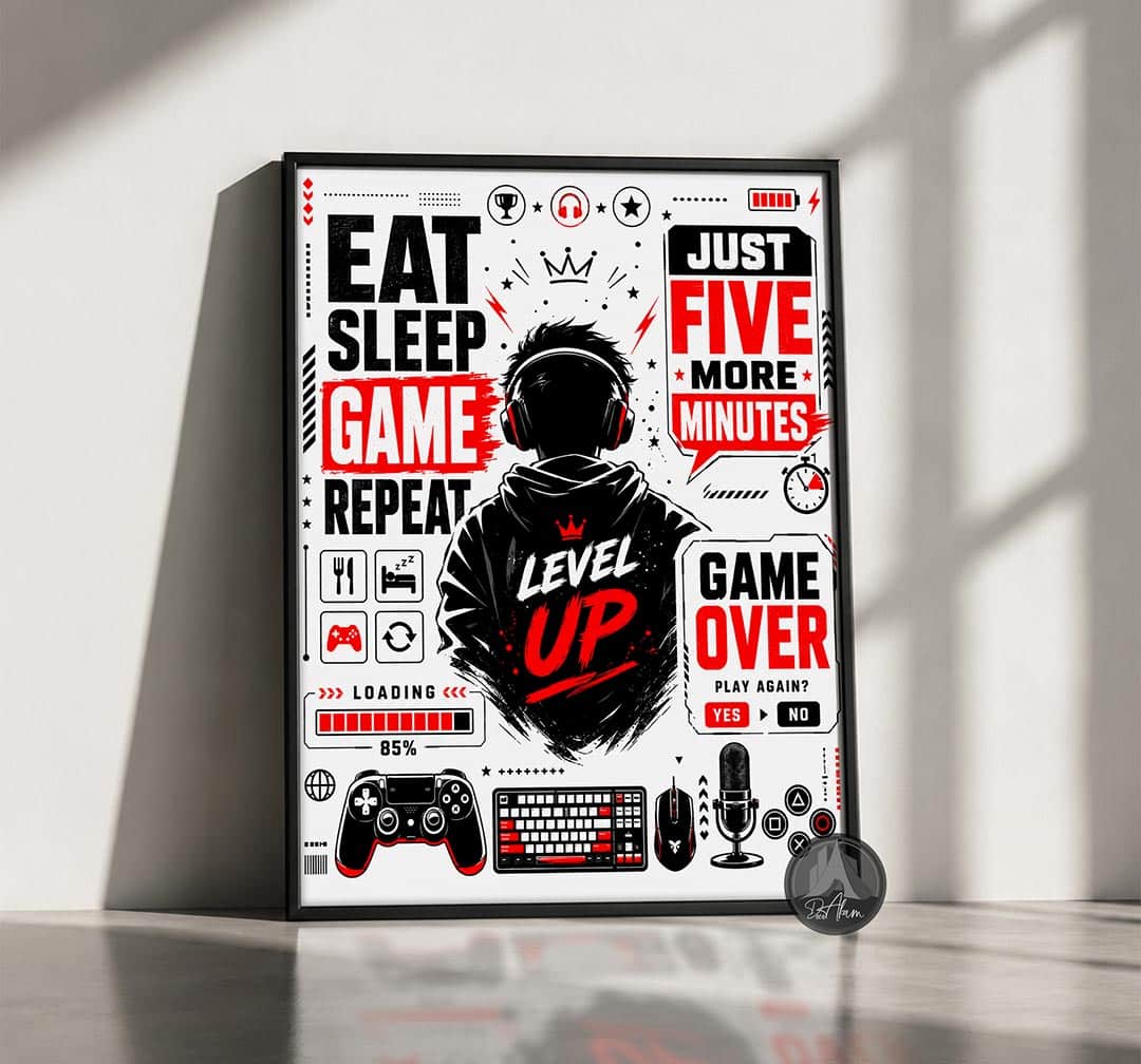 تابلو گیمینگ طرح Level Up قرمز کد DA-6026 | مناسب گیم نت
