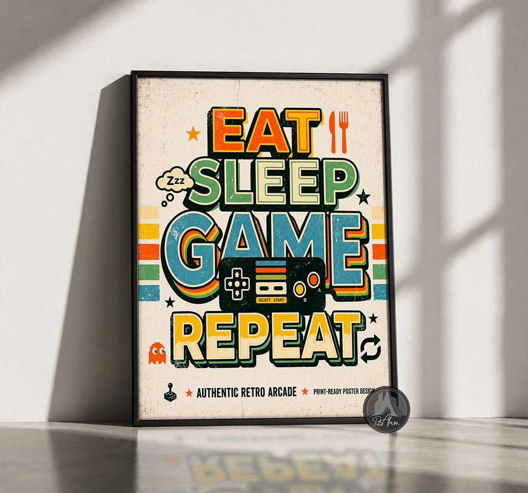 تابلو گیمینگ رترو Eat Sleep Game کد DA-6029 | مناسب گیم نت